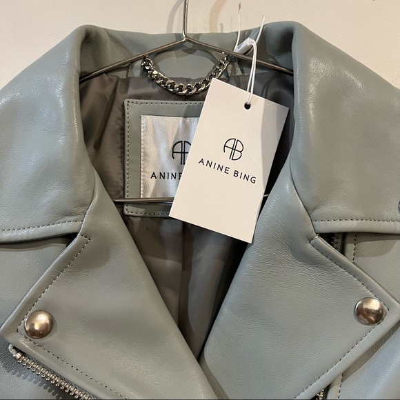 Anine Bing Benjamin Moto Leather Jacket in Dusty Mint Size XS NEW with tags! - Picture 4 of 11